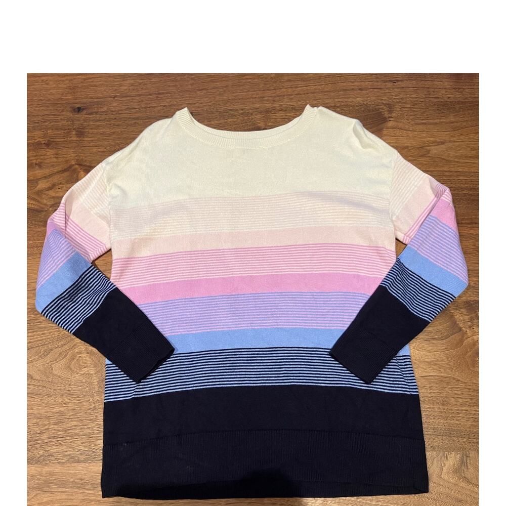 Talbots Petite Small SP Striped Colorblock Knit Sweater Top Blue Pink Navy